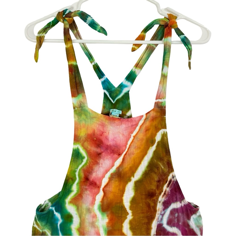 Handmade Geode Tie Dye Romper Shorts Womens XS Jumper Jumpsuit Pockets Multi - Picture 3 of 14